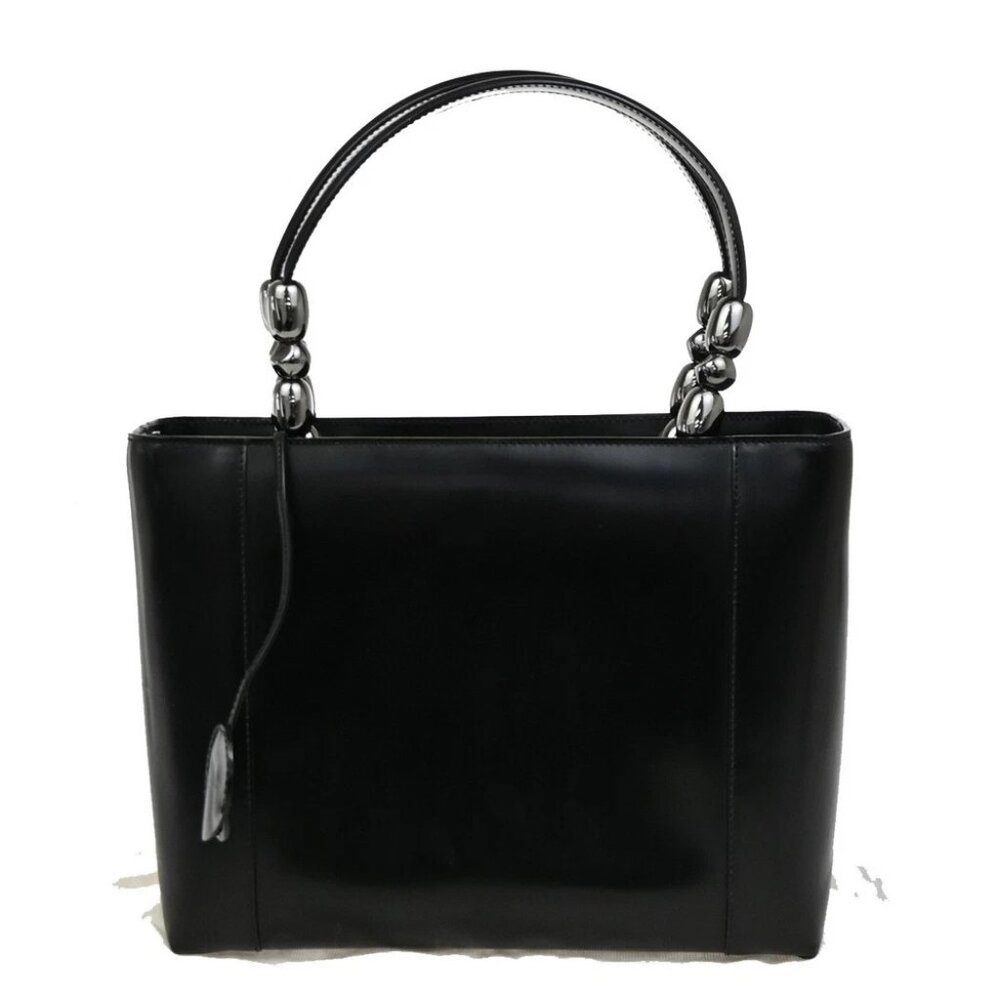 CHRISTIAN DIOR LOGO Maris Pearl Tote Hand Bag Black SHW Italy